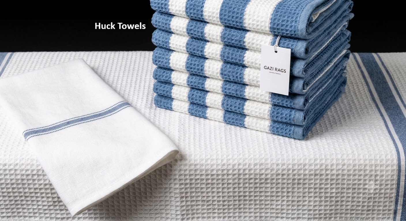 Huck Towel (White & Blue) – Gazi Rags